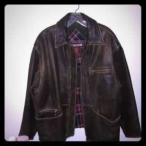 Vintage Flannel Lined Brown Real Leather Jacket
